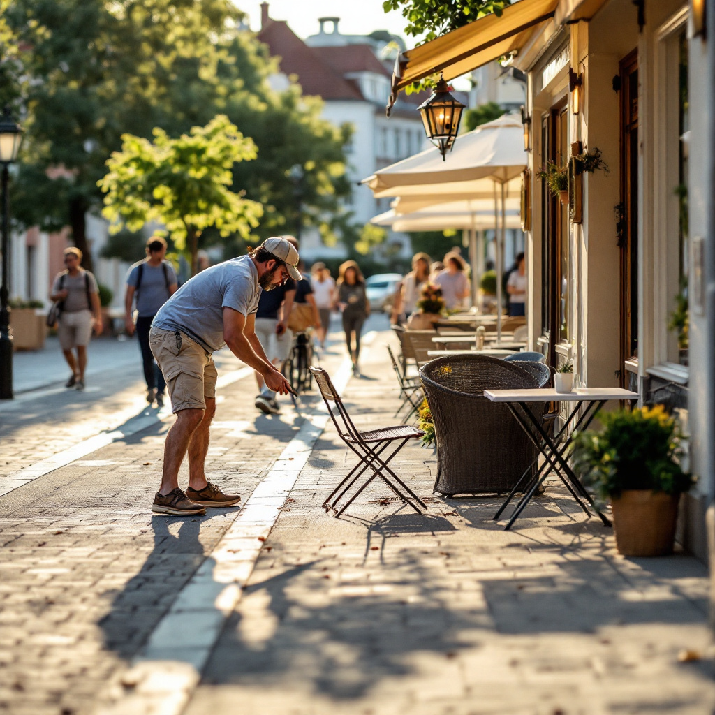 Restaurantbesitzer in Dachau stellt Außenbereichmöbel auf Gehweg. Beginnender Streit um Fremdnutzung von Sondereigentum. WEG-Recht, Nachbarrecht, Klage bei WEG-Konflikten.